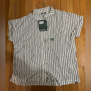 NWT L.L. Bean White and Green Striped Button Down Short sleeve Shirt